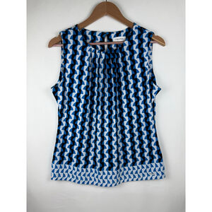 Women's Calvin Klein Sleeveless Top Blue/Black/White Geometric Print Size L